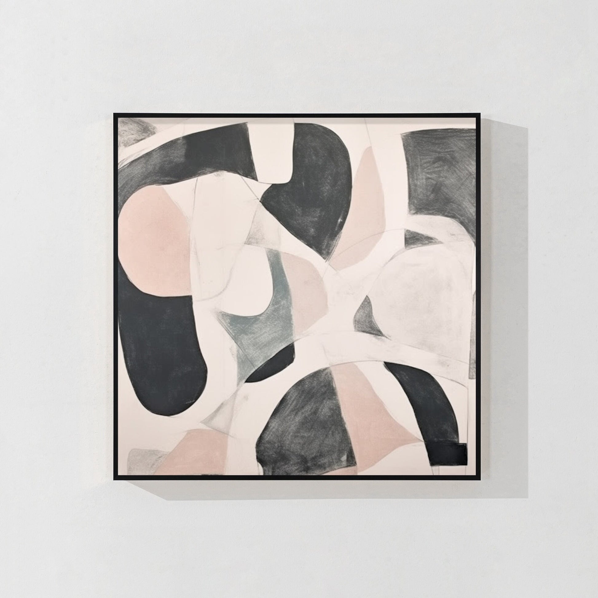 Beige Gray Geometric Painting: Extra Large Abstract Framed Canvas Art #9