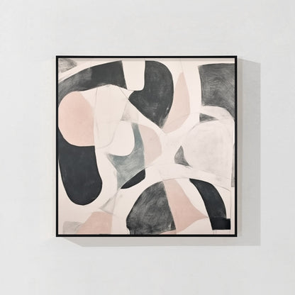 Beige Gray Geometric Painting: Extra Large Abstract Framed Canvas Art #9