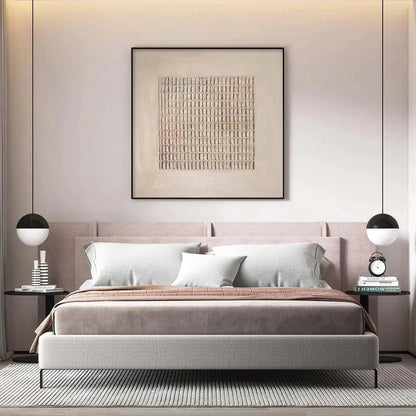 BEIGE GRID: Minimalist Textured Painting in Beige | Minimalist closeup, raised brushwork detail