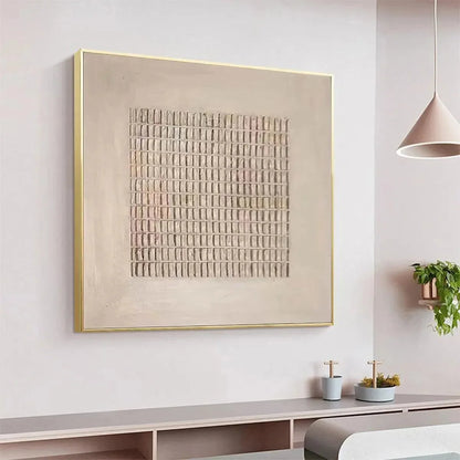 BEIGE GRID: Minimalist Textured Painting in Beige | rolled canvas, ready for custom framing