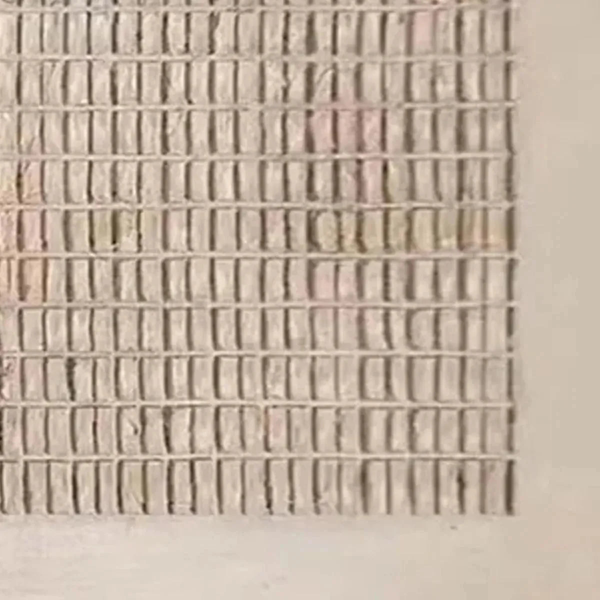 BEIGE GRID: Minimalist Textured Painting in Beige | black frame version on white wall
