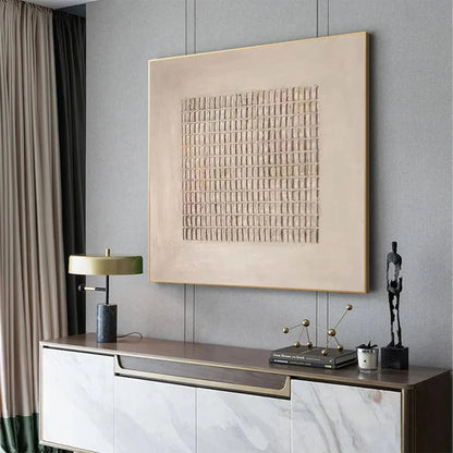 BEIGE GRID: Minimalist Textured Painting in Beige | Minimalist mood, soft natural light studio shot