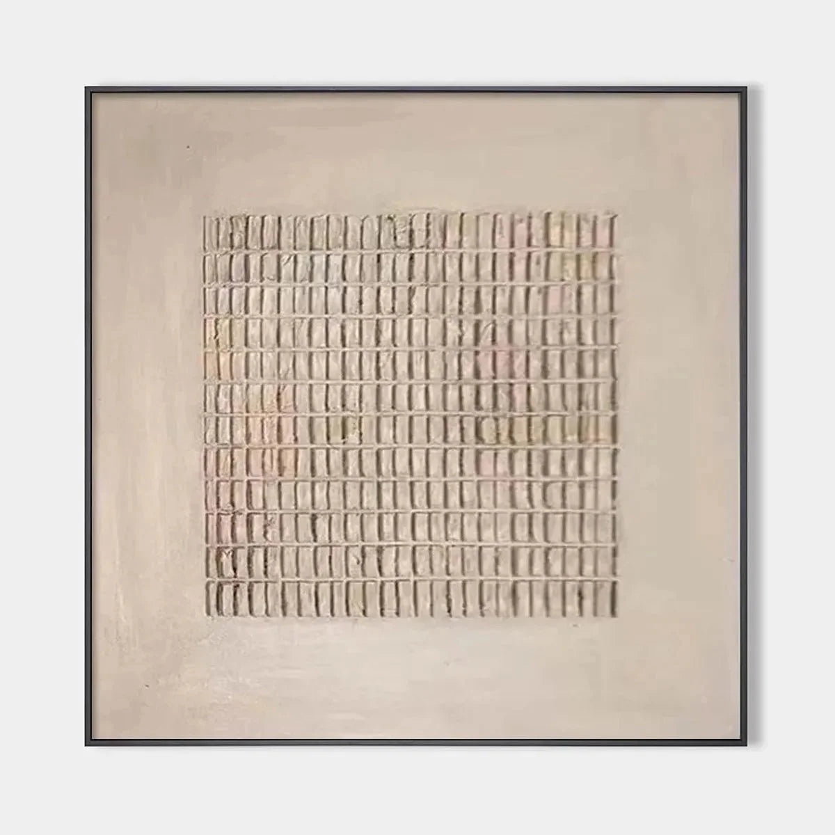 BEIGE GRID: Minimalist Textured Painting in Beige | hanging in BEIGE GRID: Minimalist Textured Painting in Beige featuring layered textured brushwork in refined tones; minimalist composition with r...