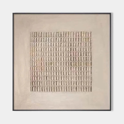BEIGE GRID: Minimalist Textured Painting in Beige | hanging in BEIGE GRID: Minimalist Textured Painting in Beige featuring layered textured brushwork in refined tones; minimalist composition with r...