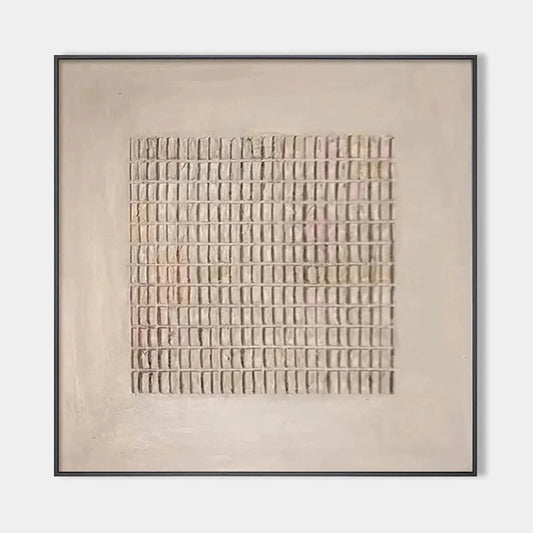 BEIGE GRID: Minimalist Textured Painting in Beige | hanging in BEIGE GRID: Minimalist Textured Painting in Beige featuring layered textured brushwork in refined tones; minimalist composition with r...
