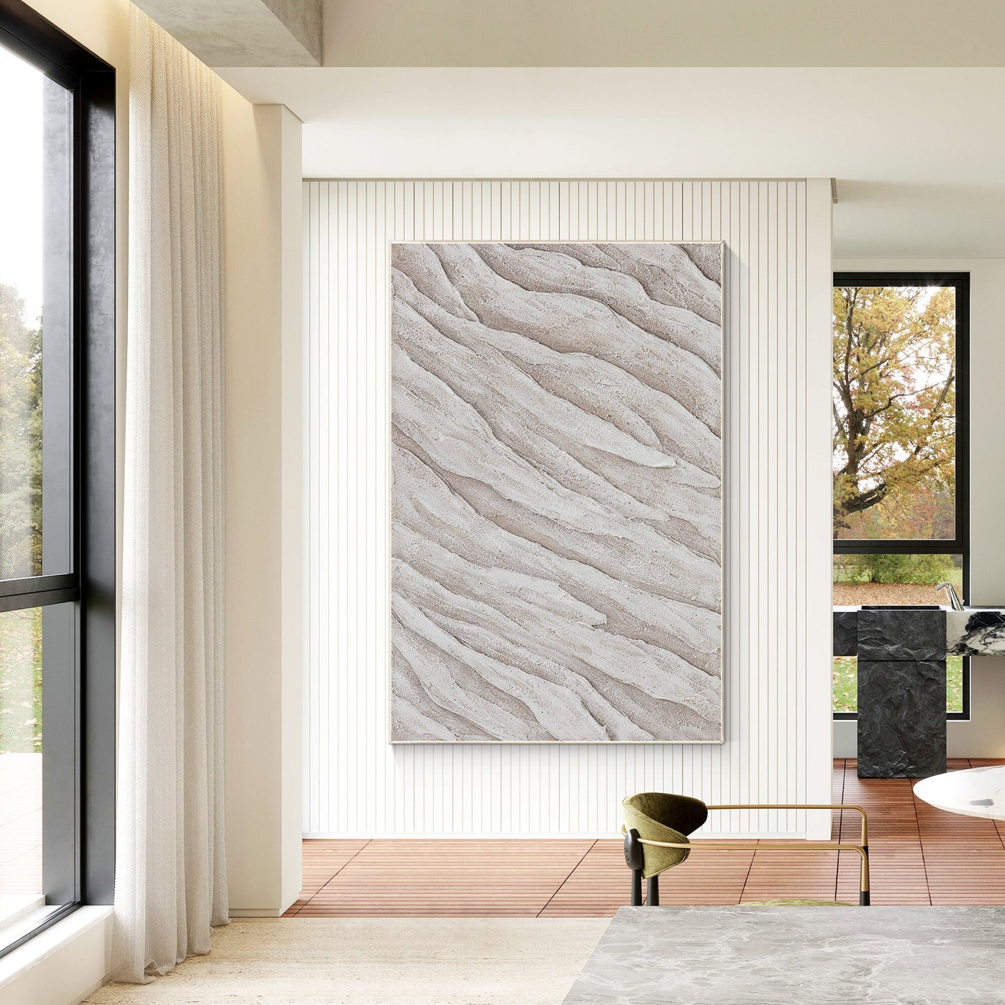 Beige Minimalist Painting on Canvas, 3D Textured Cream Beige Minimalist Wall Art #2