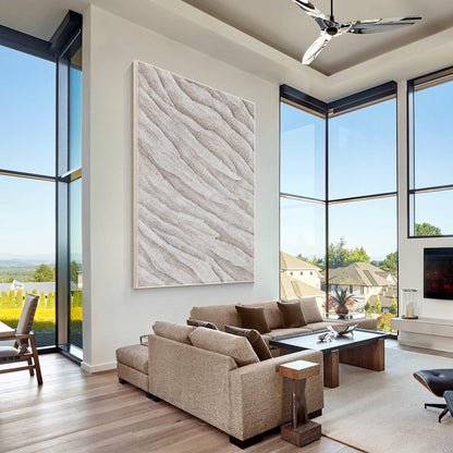 Beige Minimalist Painting on Canvas, 3D Textured Cream Beige Minimalist Wall Art #3