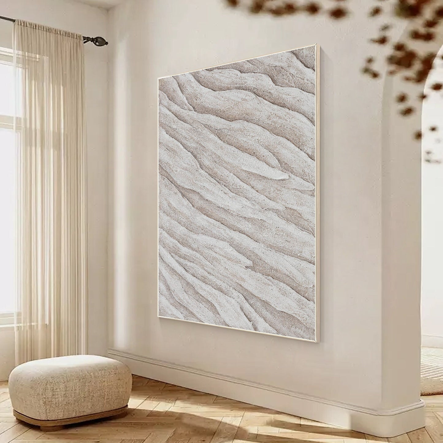 Beige Minimalist Painting on Canvas, 3D Textured Cream Beige Minimalist Wall Art #1