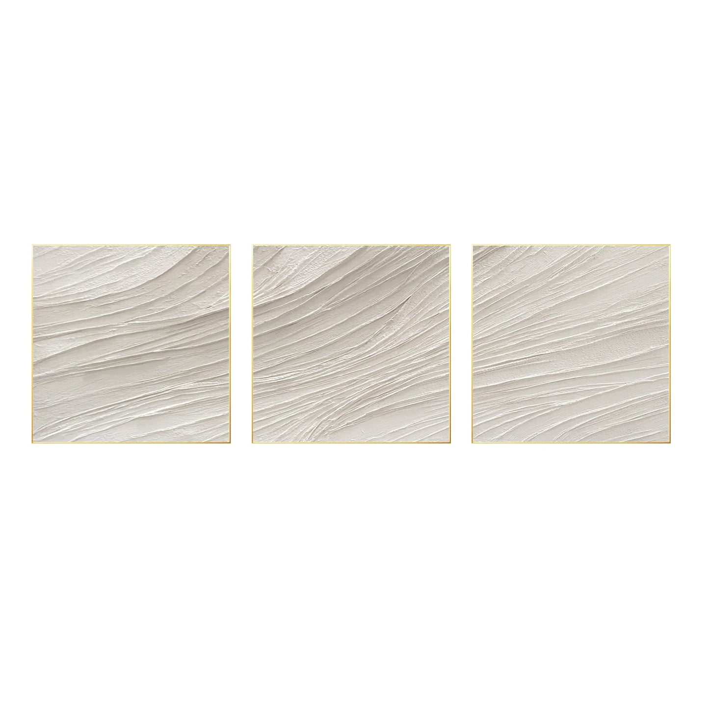 Beige Minimalist Painting Triptych Wall Art: White Textured Acrylic Canvas Art #7