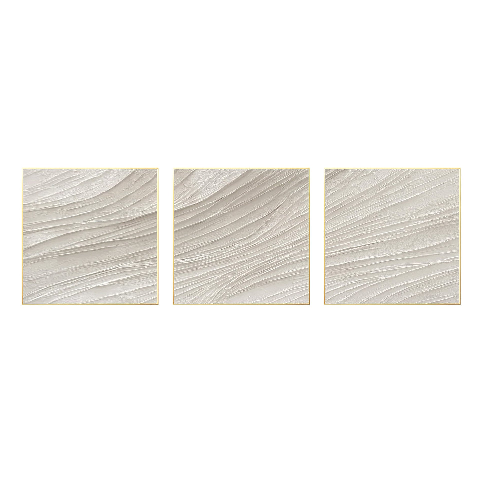 Beige Minimalist Painting Triptych Wall Art: White Textured Acrylic Canvas Art #7