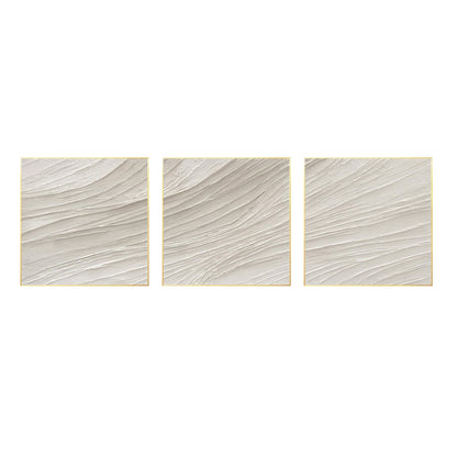 Beige Minimalist Painting Triptych Wall Art: White Textured Acrylic Canvas Art #7