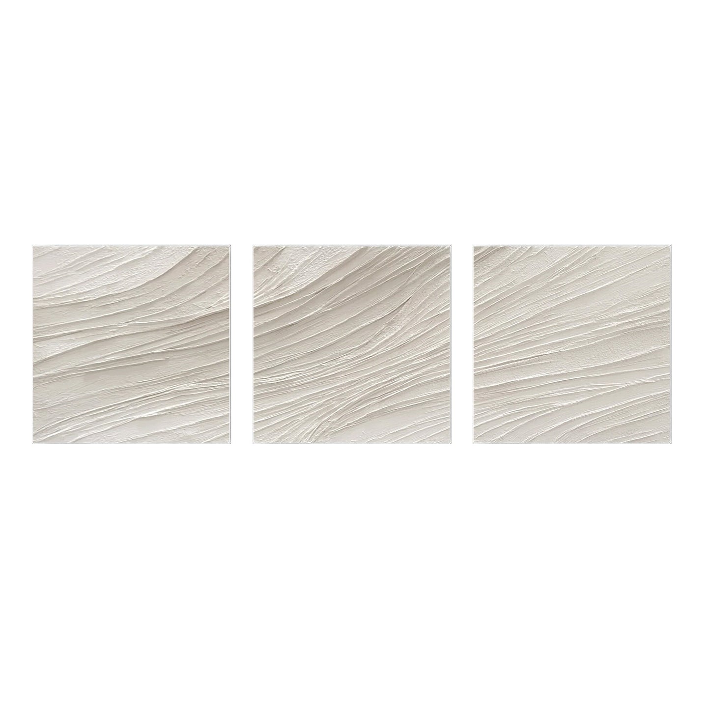 Beige Minimalist Painting Triptych Wall Art: White Textured Acrylic Canvas Art #8