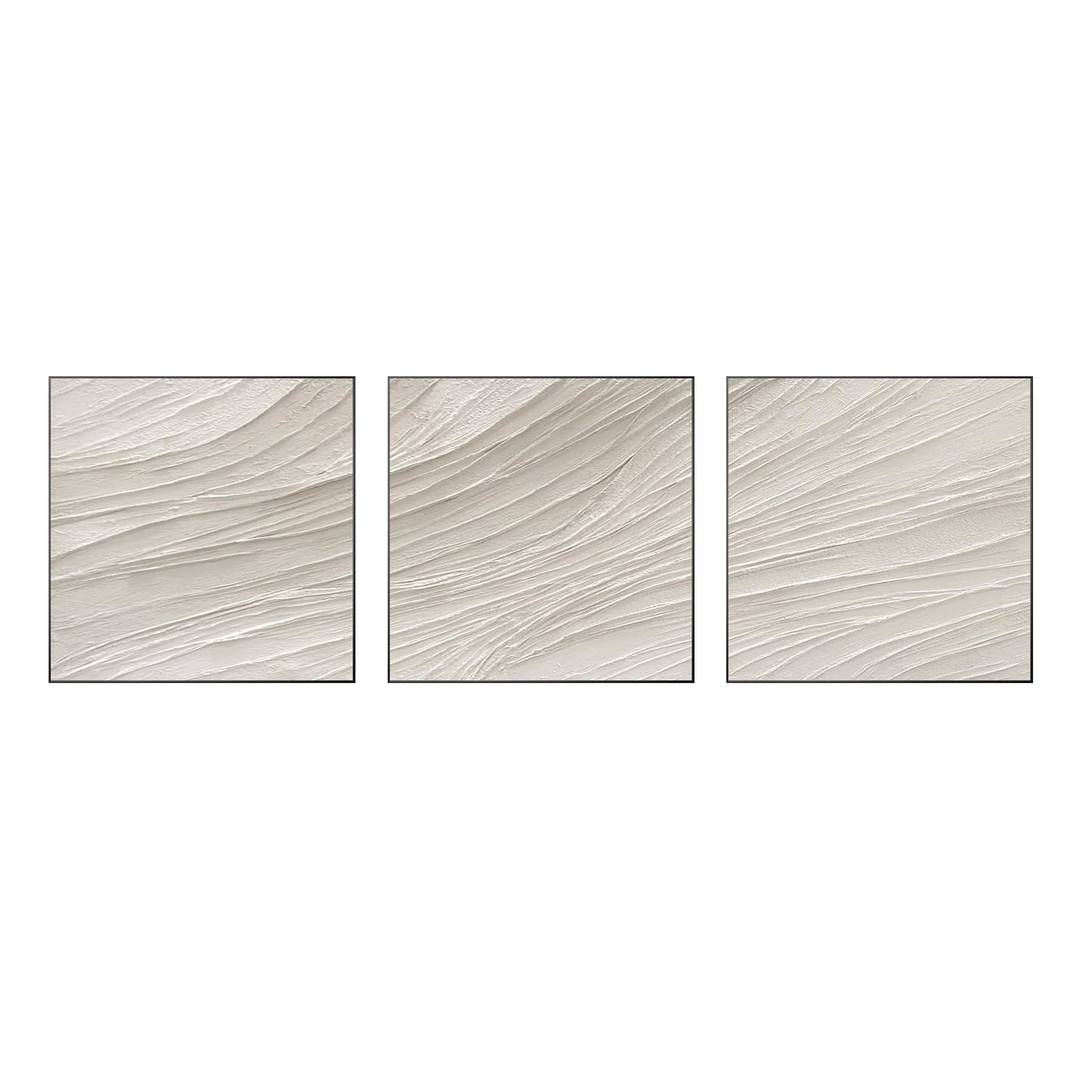 Beige Minimalist Painting Triptych Wall Art: White Textured Acrylic Canvas Art #9