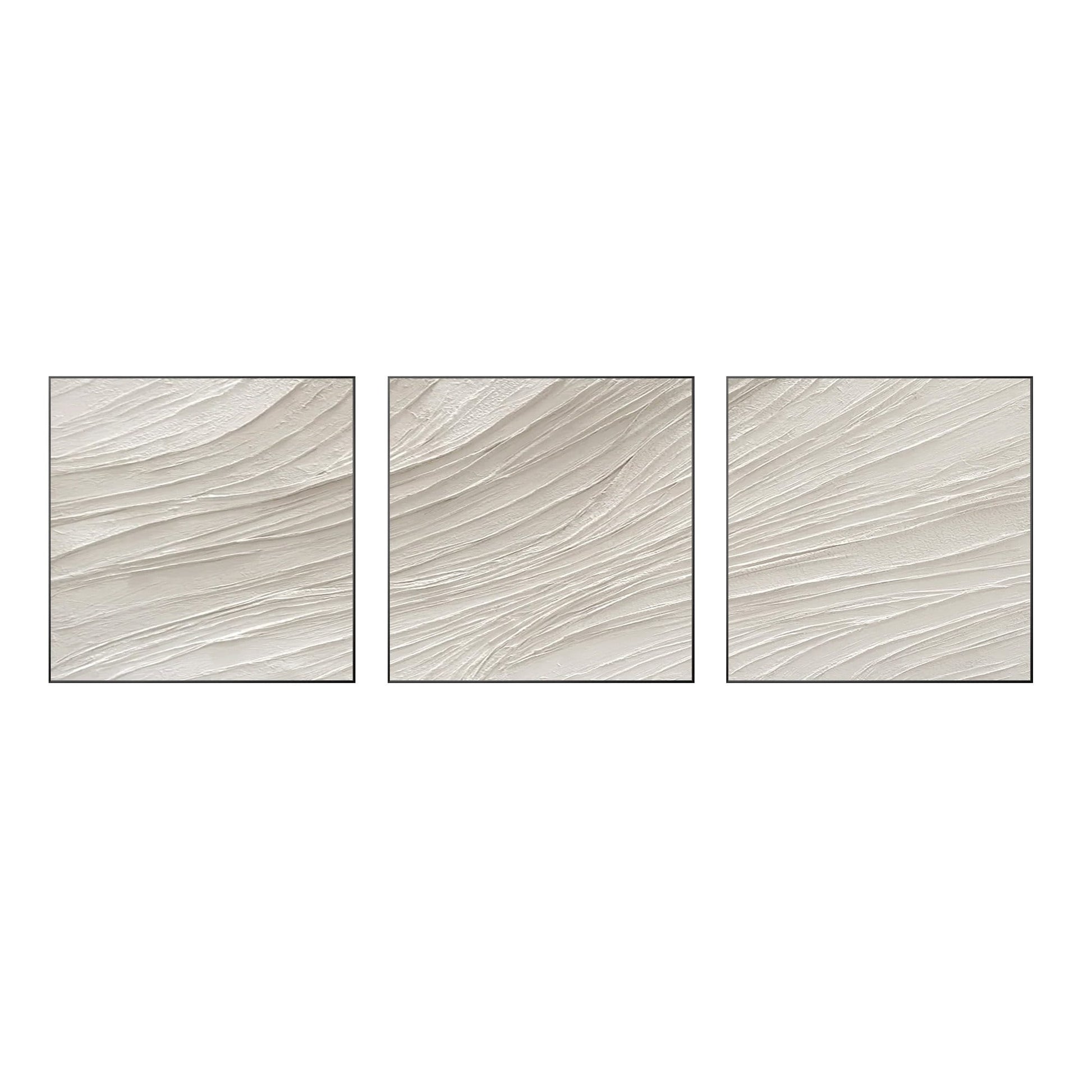 Beige Minimalist Painting Triptych Wall Art: White Textured Acrylic Canvas Art #9
