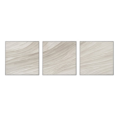 Beige Minimalist Painting Triptych Wall Art: White Textured Acrylic Canvas Art #9