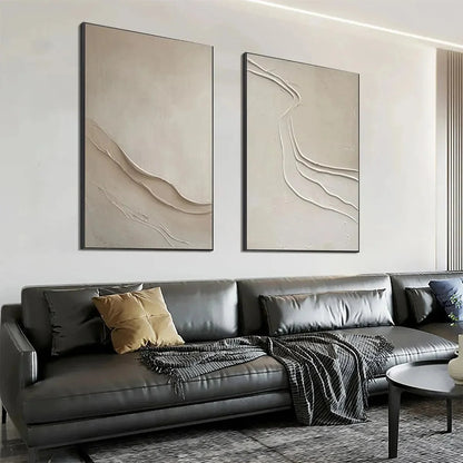 BEIGE TEXTURED ABSTRACT DIPTYCH: Textured Abstract Painting | rolled canvas, ready for custom framing