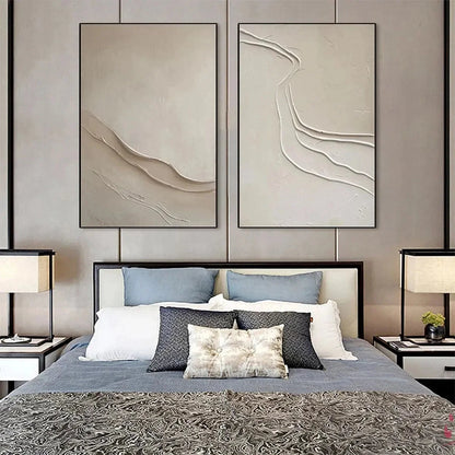 BEIGE TEXTURED ABSTRACT DIPTYCH: Textured Abstract Painting | textured minimalist mood, soft natural light studio shot