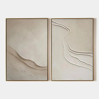 BEIGE TEXTURED ABSTRACT DIPTYCH: Textured Abstract Painting | hanging in living room, textured minimalist wall art
