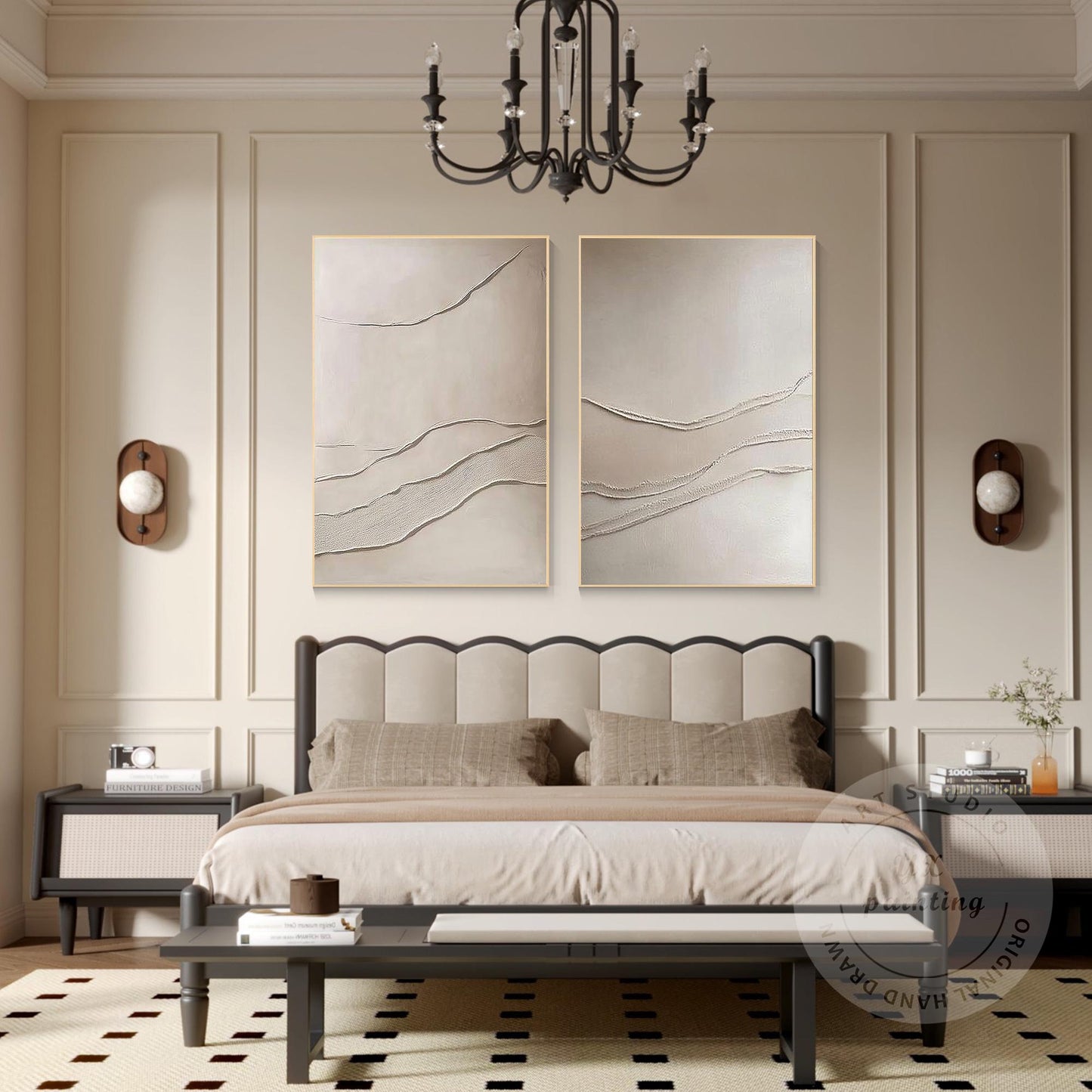 Beige Textured Abstract Painting Set: 3D Plaster Canvas Art #2