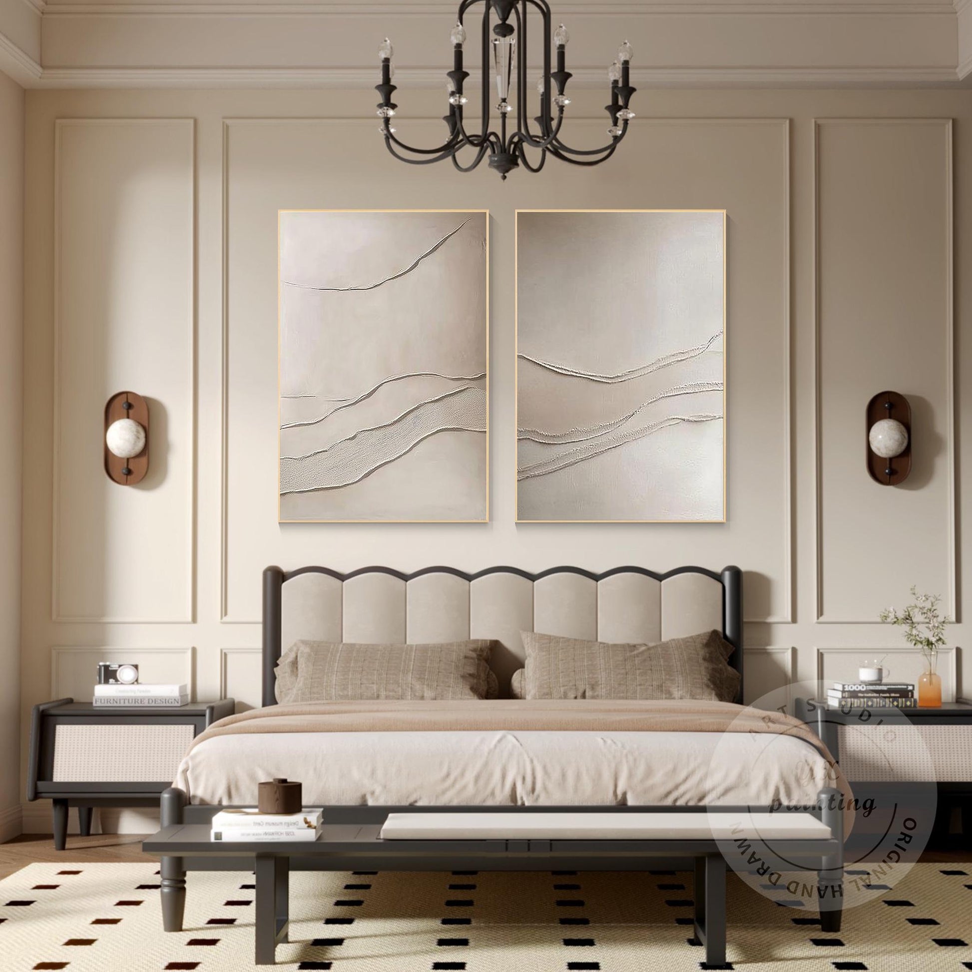 Beige Textured Abstract Painting Set: 3D Plaster Canvas Art #2