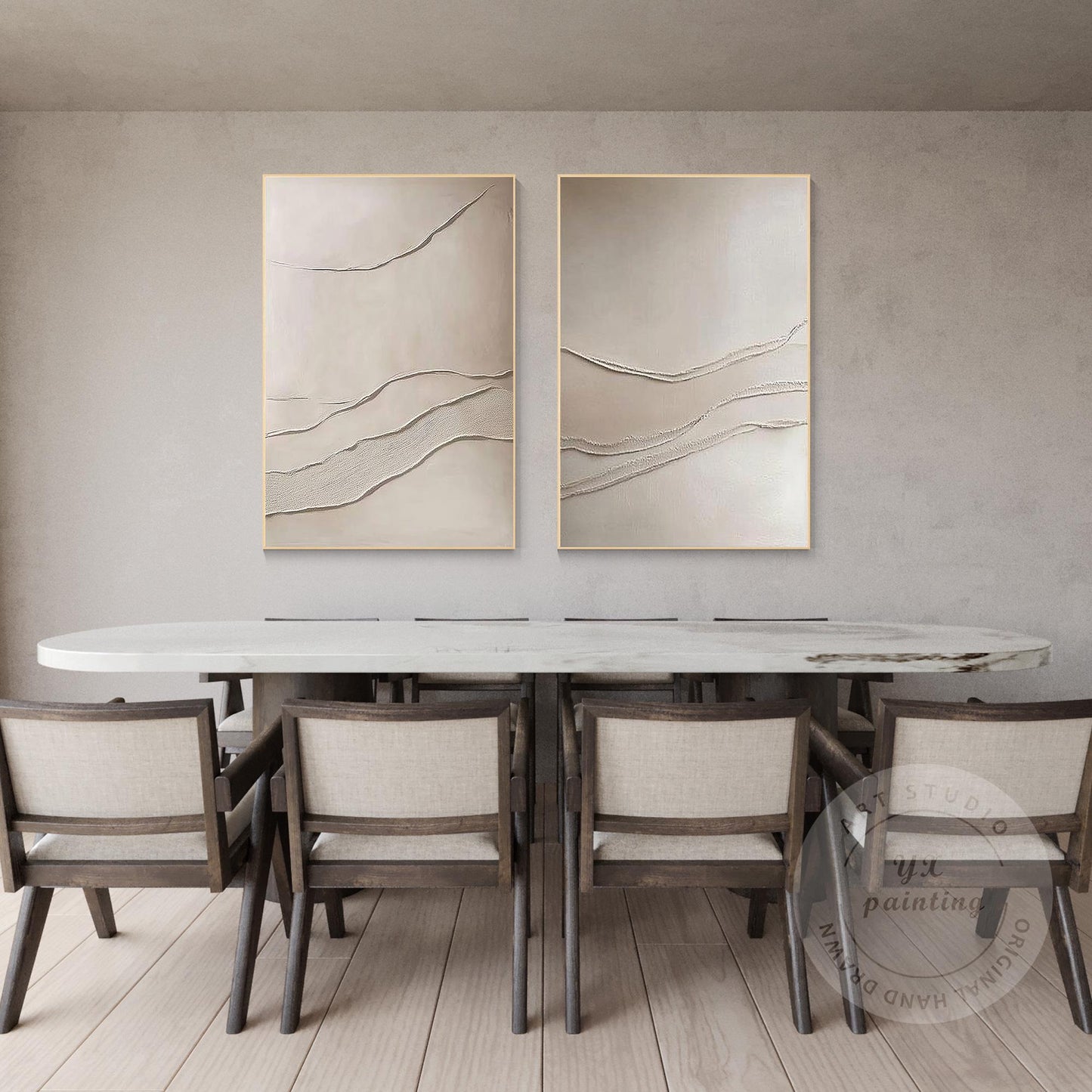 Beige Textured Abstract Painting Set: 3D Plaster Canvas Art #3