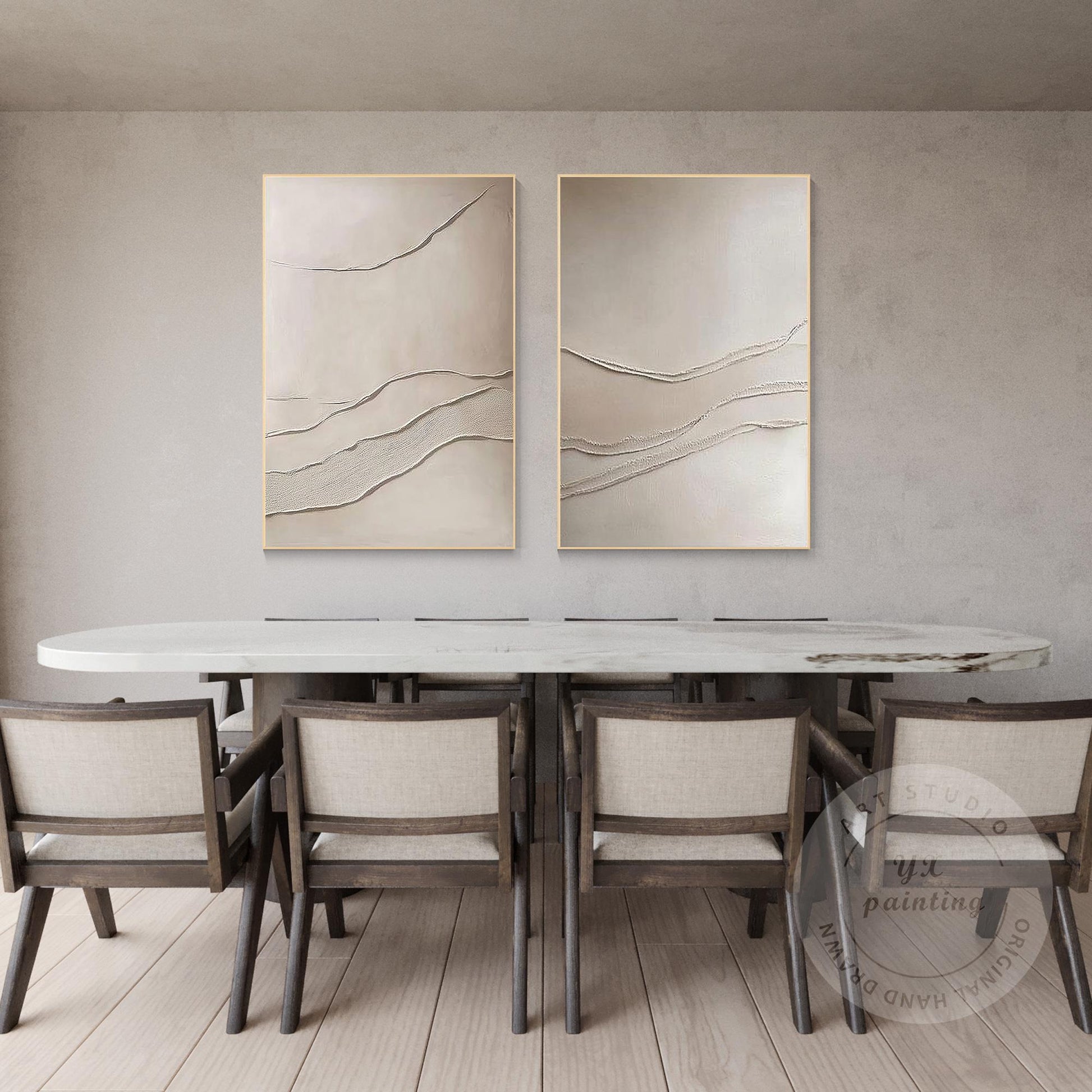 Beige Textured Abstract Painting Set: 3D Plaster Canvas Art #3