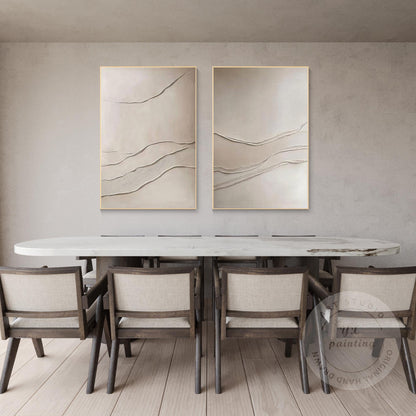 Beige Textured Abstract Painting Set: 3D Plaster Canvas Art #3