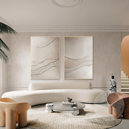 Beige Textured Abstract Painting Set: 3D Plaster Canvas Art #4