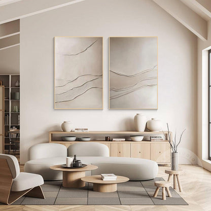 Beige Textured Abstract Painting Set: 3D Plaster Canvas Art #5