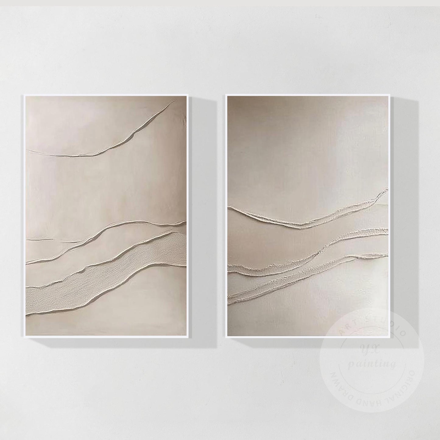 Beige Textured Abstract Painting Set: 3D Plaster Canvas Art #6