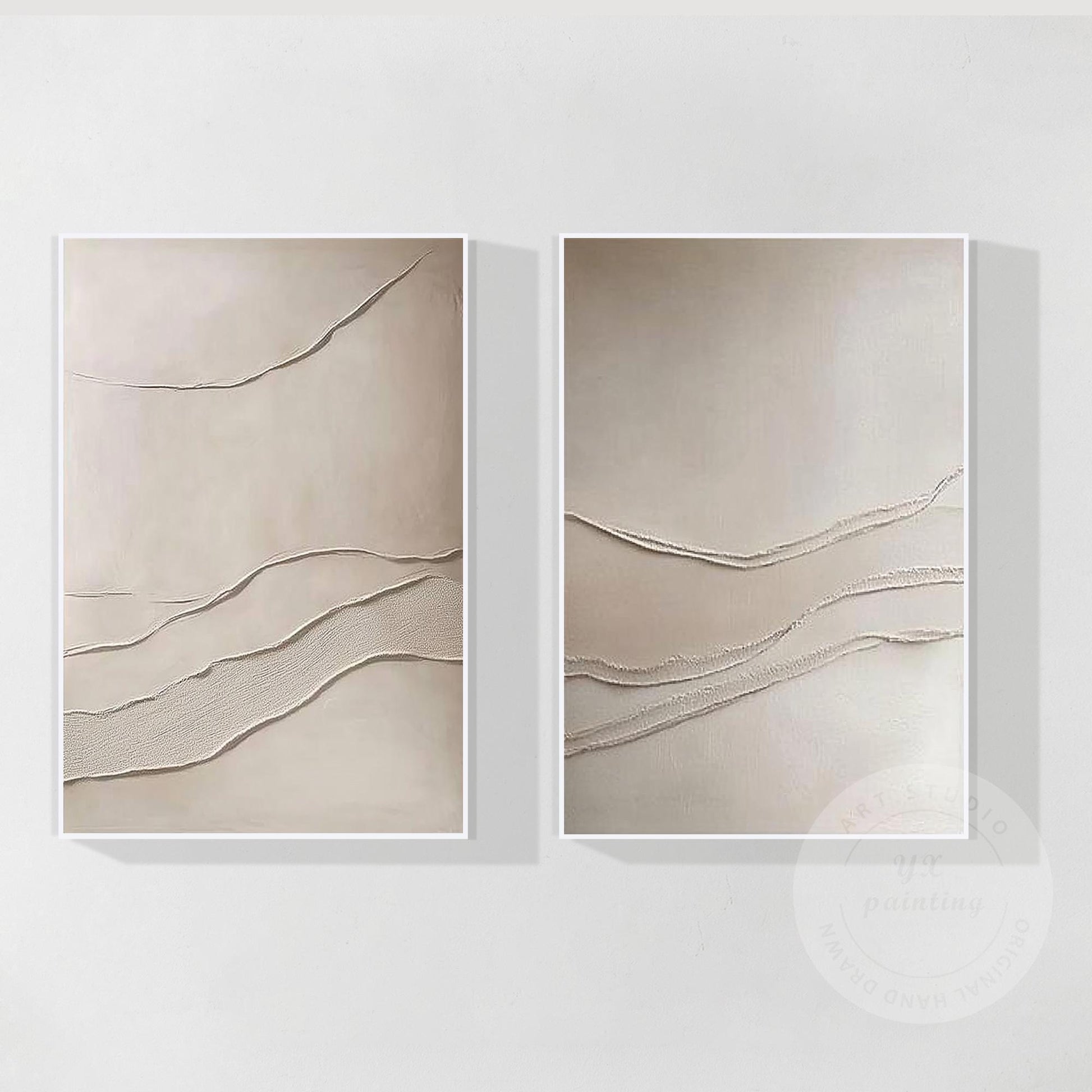 Beige Textured Abstract Painting Set: 3D Plaster Canvas Art #6