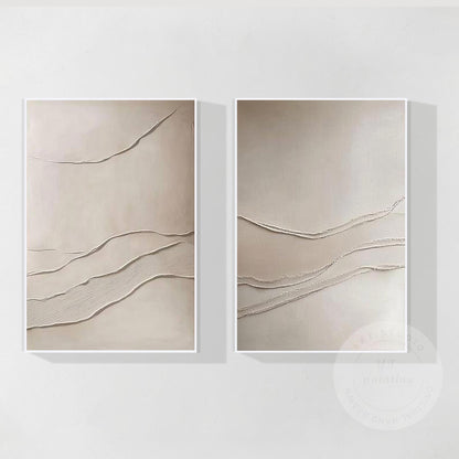 Beige Textured Abstract Painting Set: 3D Plaster Canvas Art #6