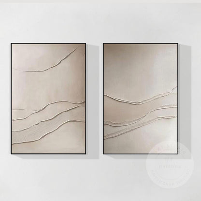 Beige Textured Abstract Painting Set: 3D Plaster Canvas Art #7