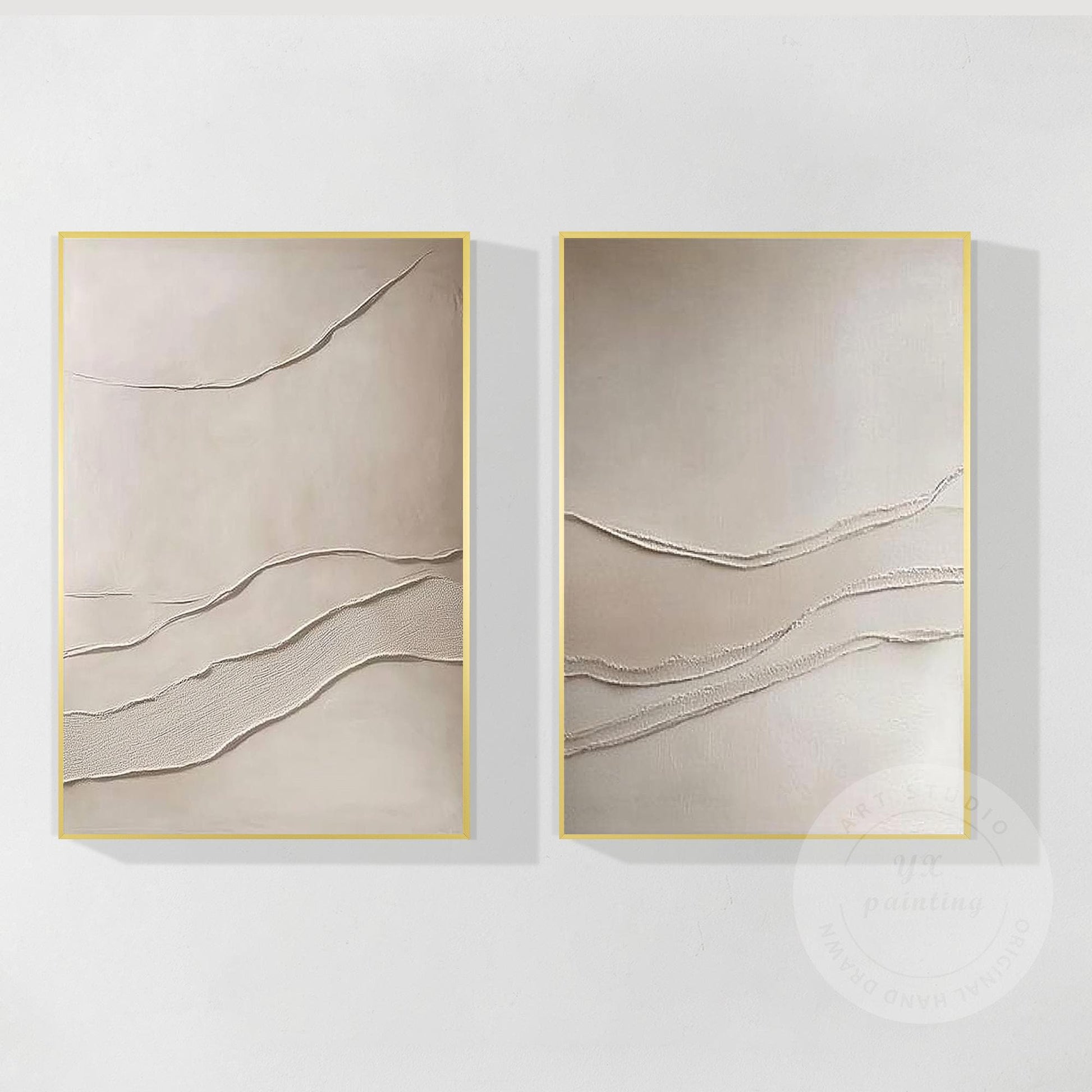 Beige Textured Abstract Painting Set: 3D Plaster Canvas Art #9