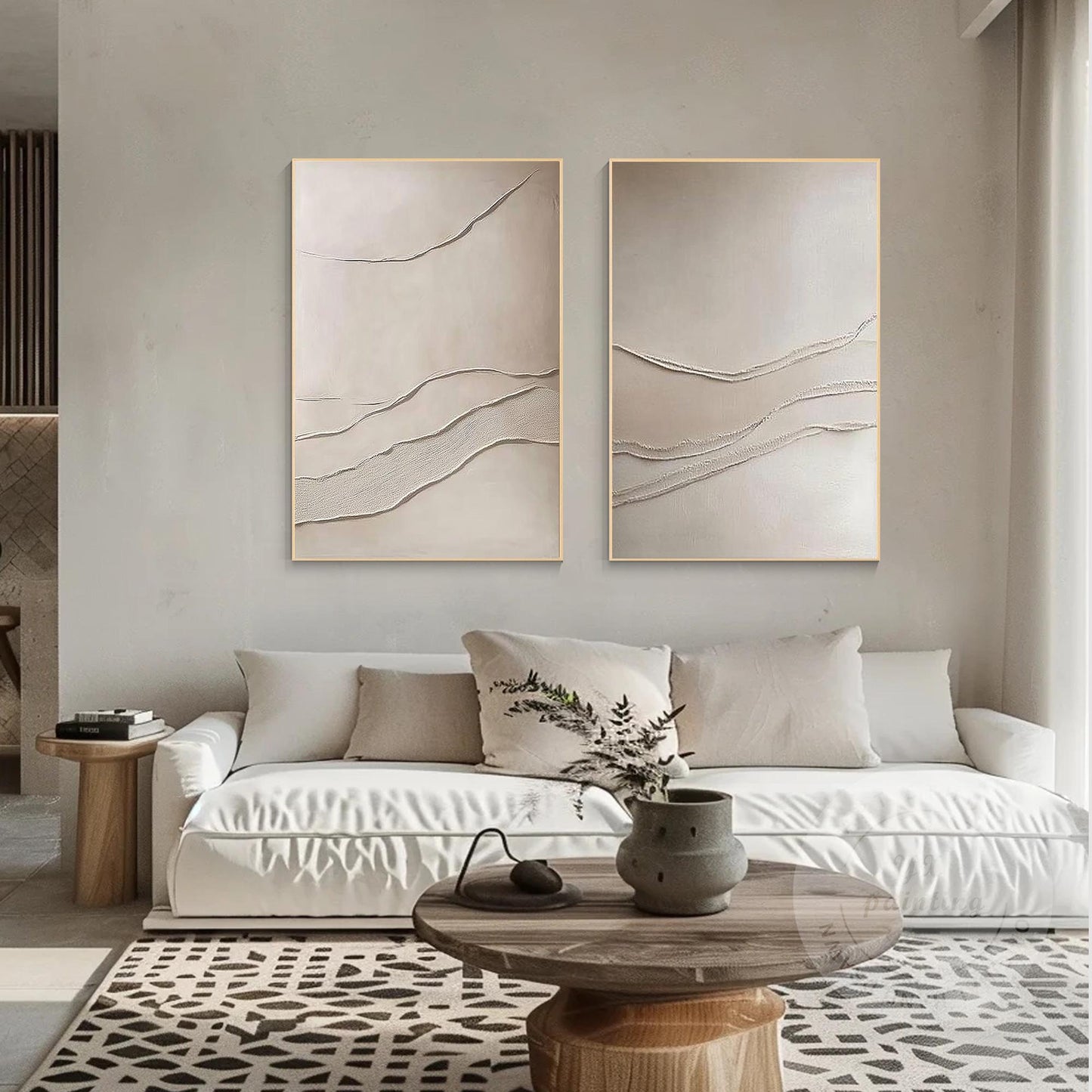 Beige Textured Abstract Painting Set: 3D Plaster Canvas Art #1