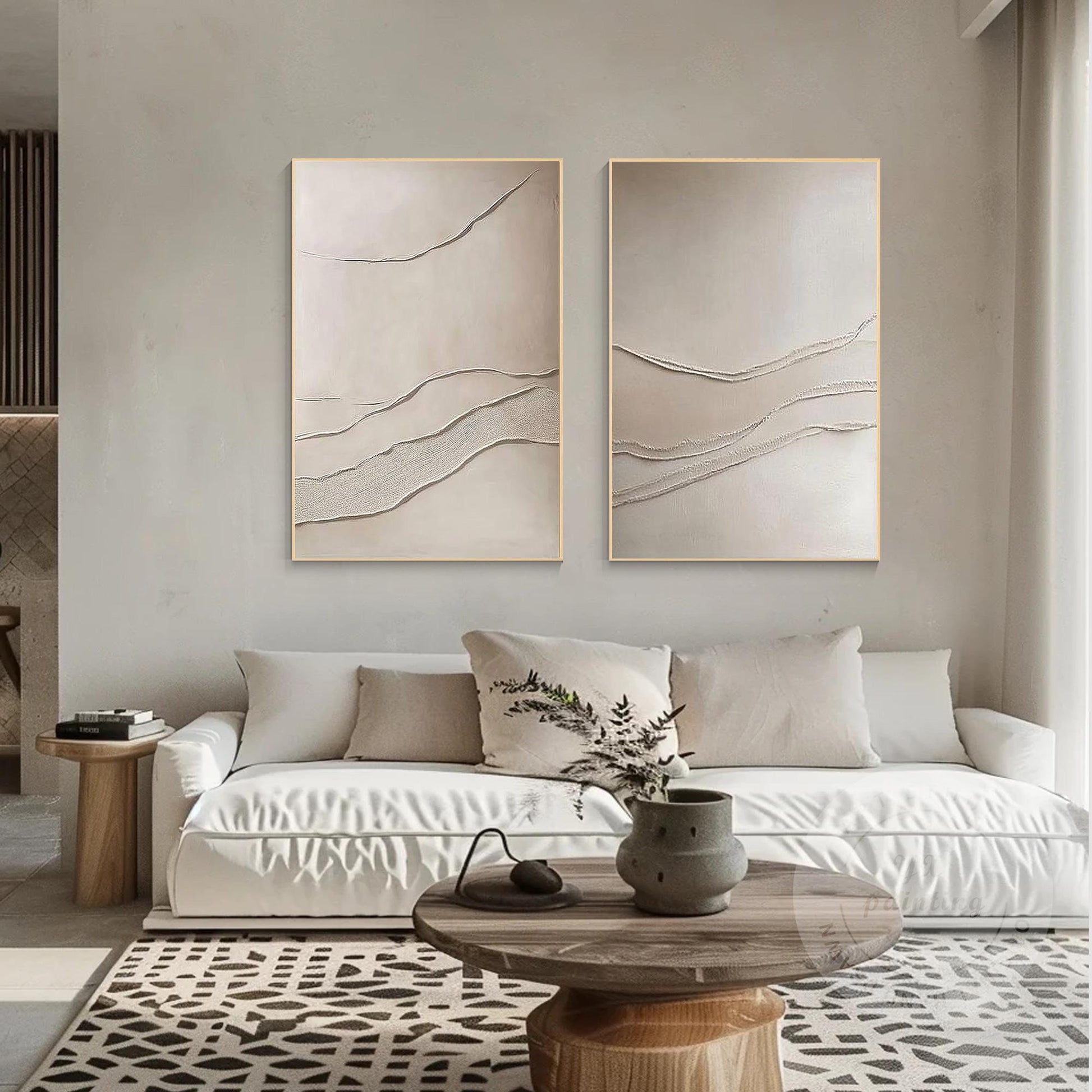 Beige Textured Abstract Painting Set: 3D Plaster Canvas Art #1