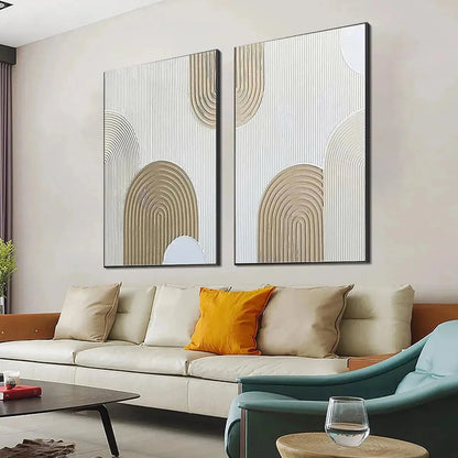 BEIGE TEXTURED ARCHES DIPTYCH: Textured Abstract Painting Set of 2, Vertical Wall Art | rolled canvas, ready for custom framing