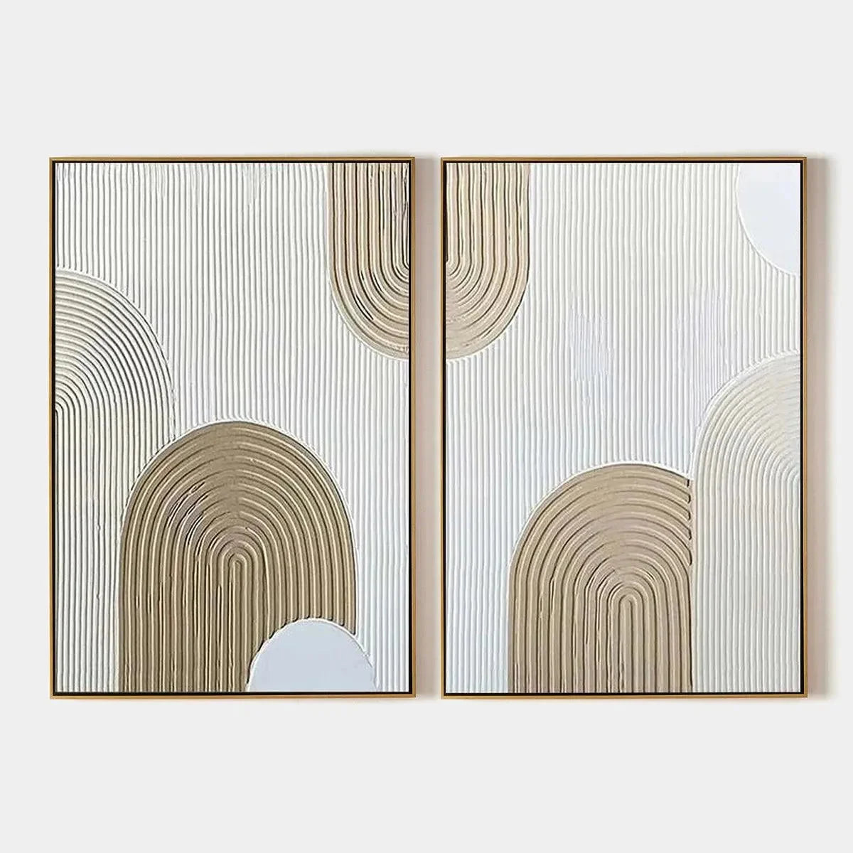 BEIGE TEXTURED ARCHES DIPTYCH: Textured Abstract Painting Set of 2, Vertical Wall Art | hanging in BEIGE TEXTURED ARCHES DIPTYCH: Textured Abstract Painting Set of 2, Vertical Wall Art featuring la...