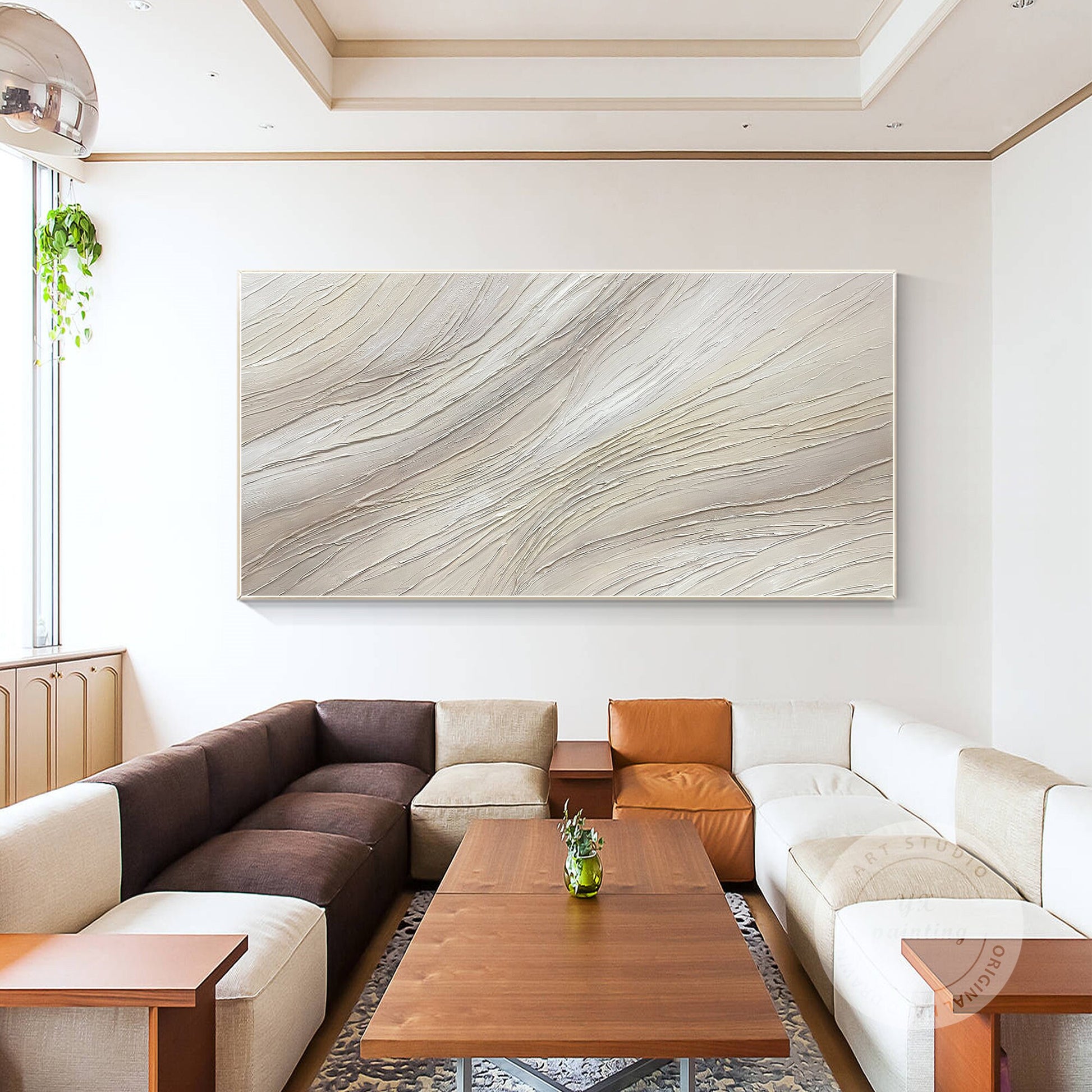 Beige Textured Painting On Canvas: Extra Large Minimalist Wabi Sabi Wall Art #4