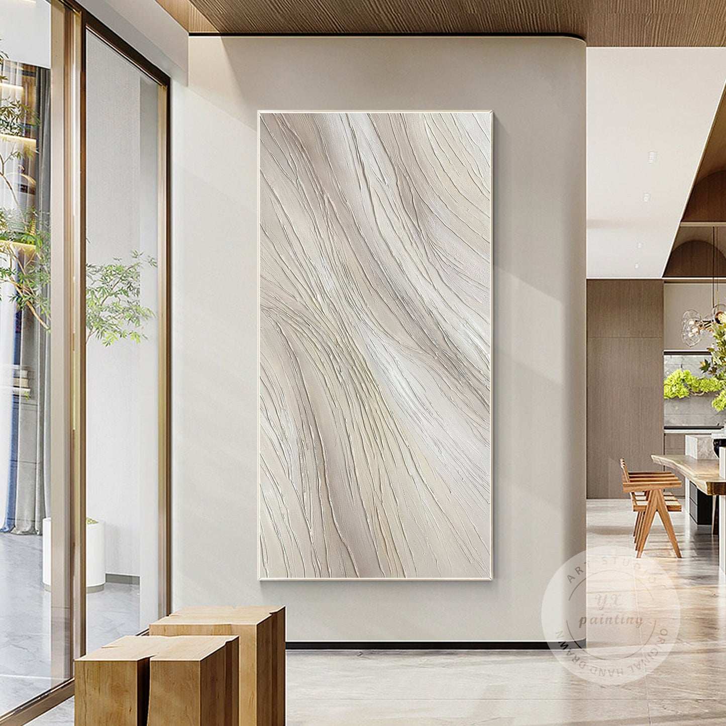 Beige Textured Painting On Canvas: Extra Large Minimalist Wabi Sabi Wall Art #1