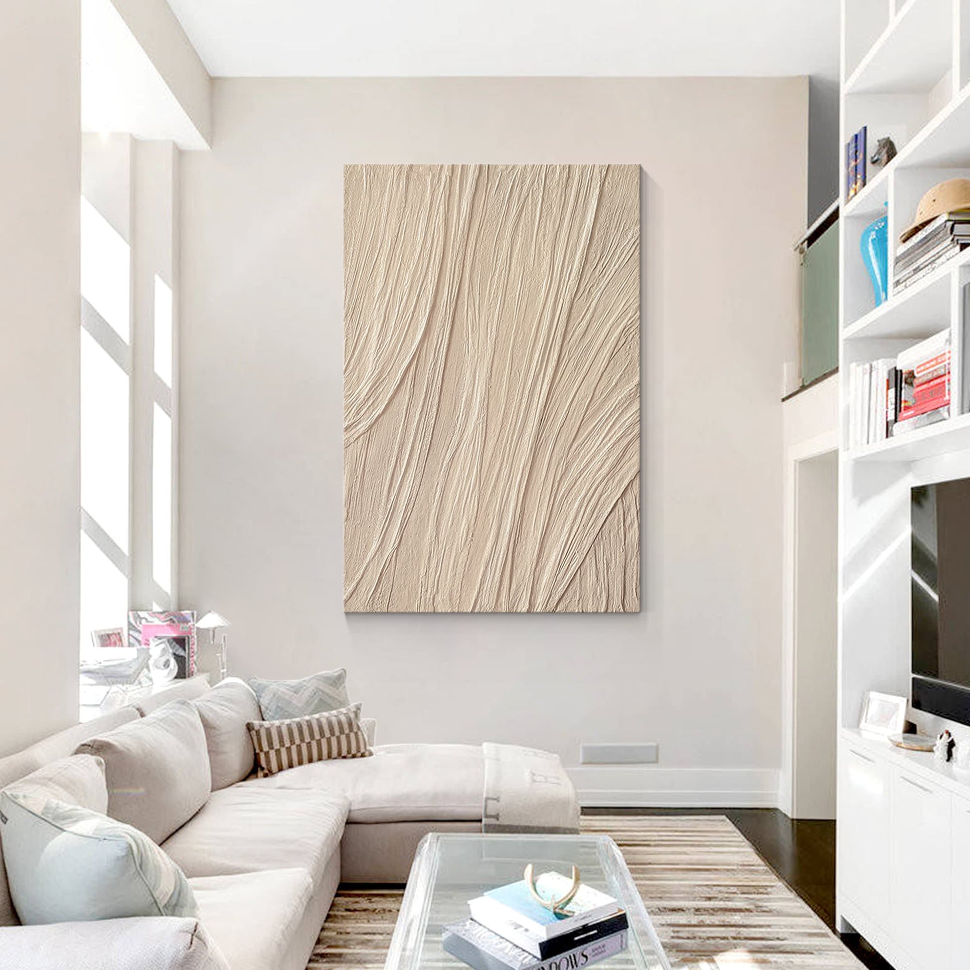 Beige Wabi Sabi Texture Painting: Minimalist Framed Canvas Wall Art #2