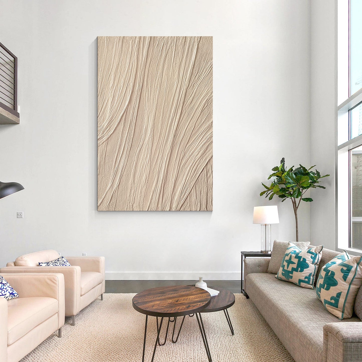 Beige Wabi Sabi Texture Painting: Minimalist Framed Canvas Wall Art #4