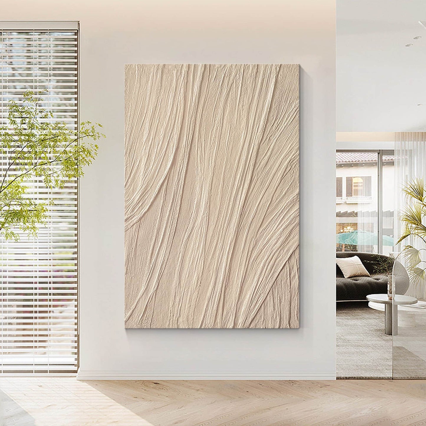 Beige Wabi Sabi Texture Painting: Minimalist Framed Canvas Wall Art #1