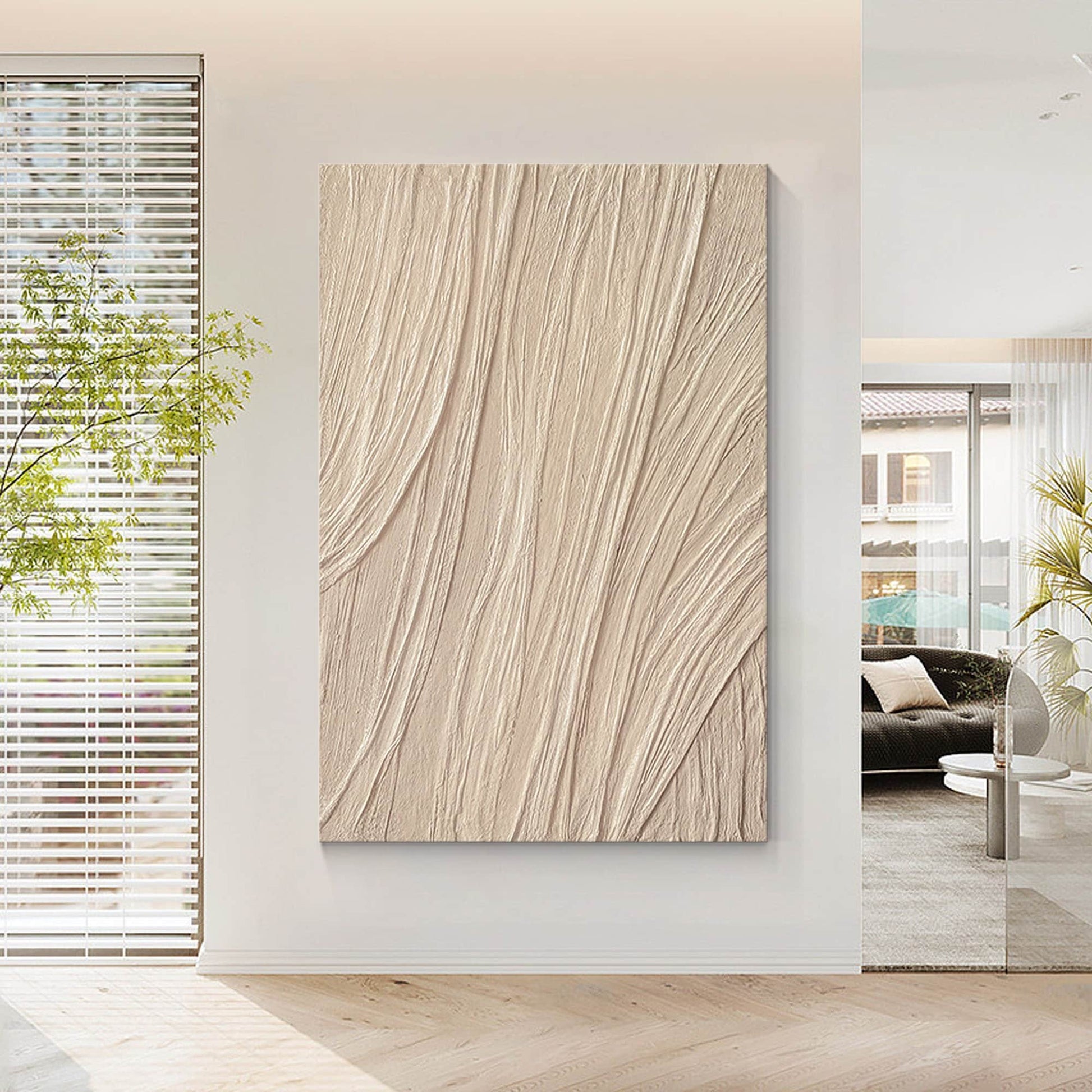 Beige Wabi Sabi Texture Painting: Minimalist Framed Canvas Wall Art #1