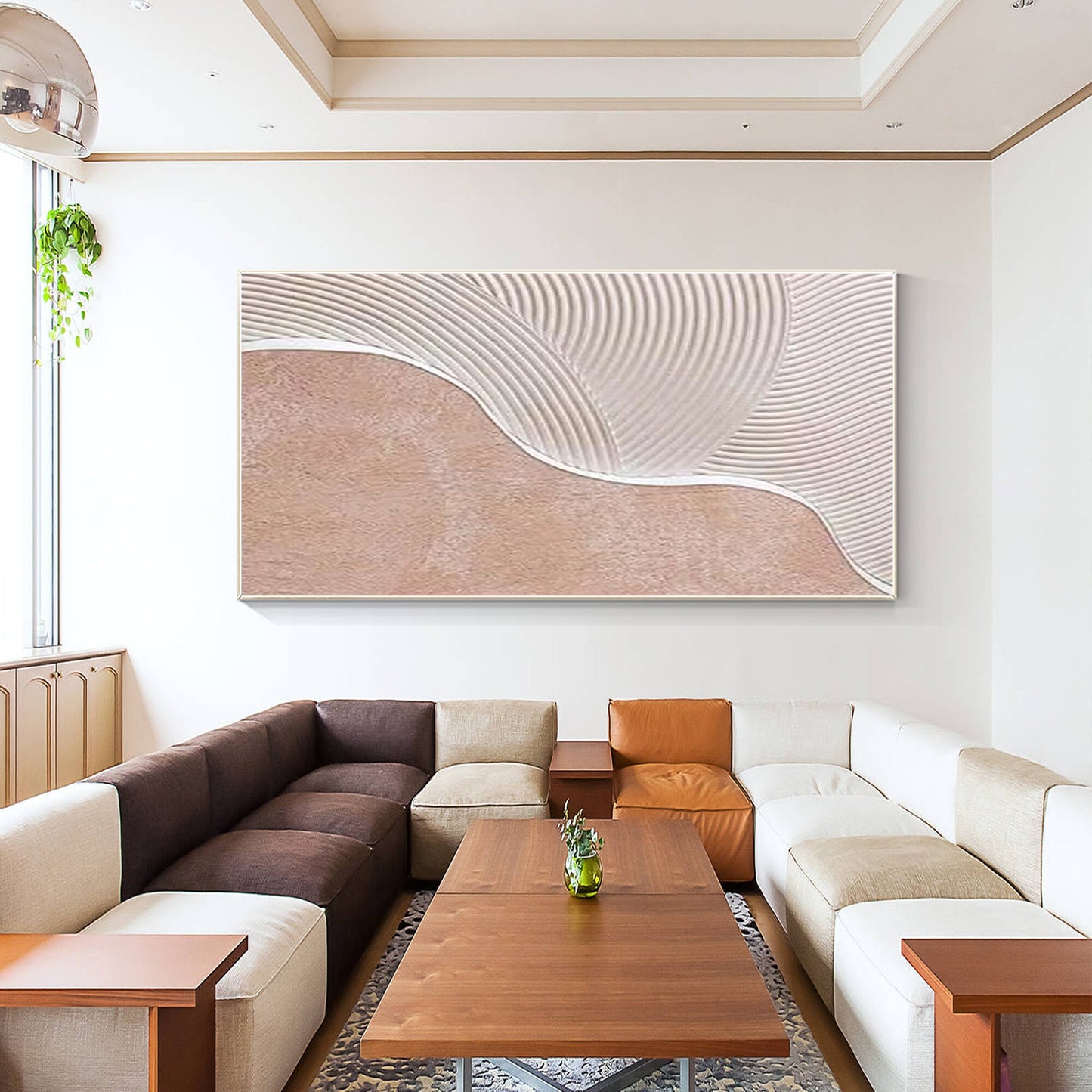 Beige White Heavy Texture Abstract Painting On Canvas, Long Extra Large Horizont #2