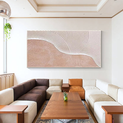 Beige White Heavy Texture Abstract Painting On Canvas, Long Extra Large Horizont #2