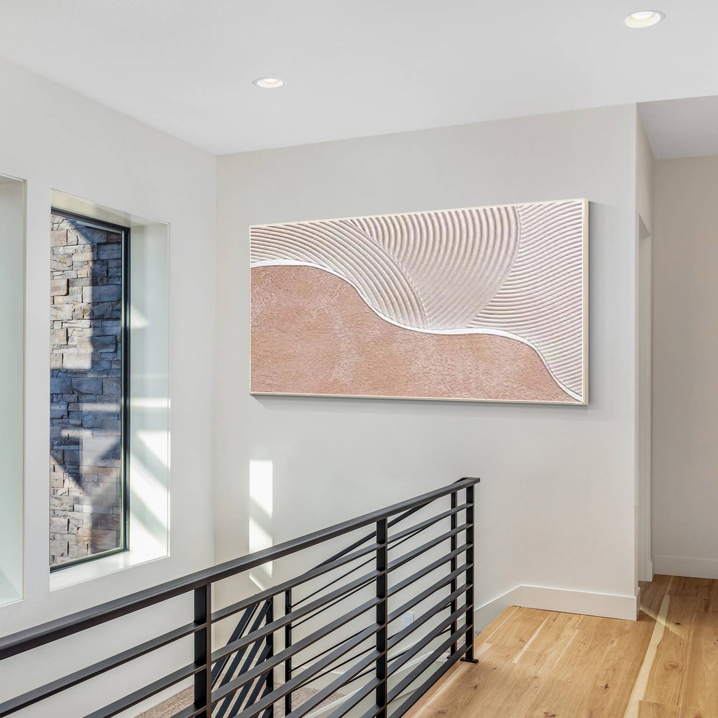 Beige White Heavy Texture Abstract Painting On Canvas, Long Extra Large Horizont #4