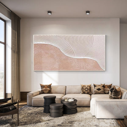 Beige White Heavy Texture Abstract Painting On Canvas, Long Extra Large Horizont #5