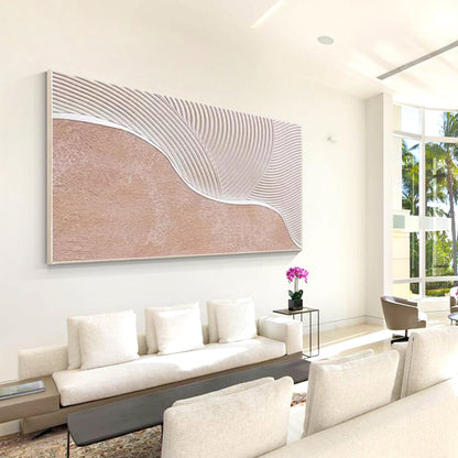 Beige White Heavy Texture Abstract Painting On Canvas, Long Extra Large Horizont #1