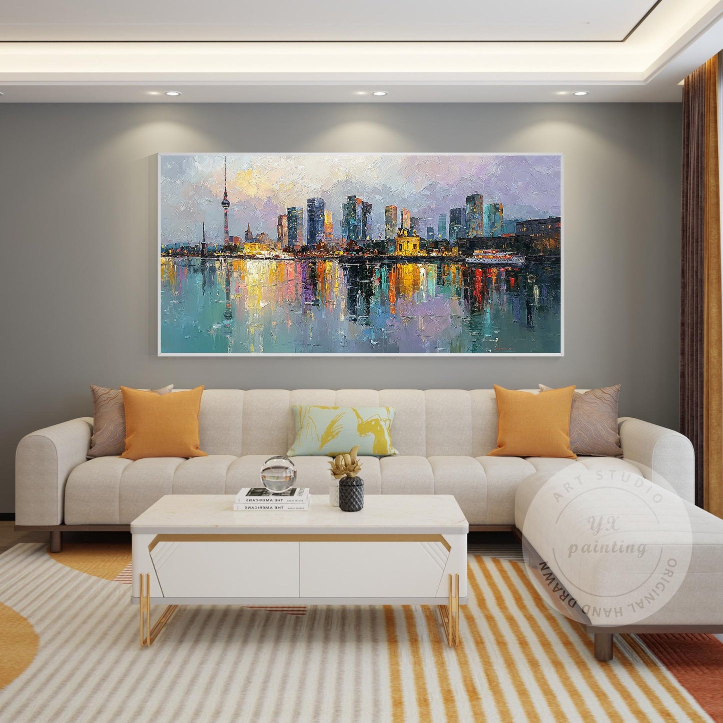 Berlin Cityscape Oil Painting, Original Canvas Art, Large Skyline Wall Picture,  #3